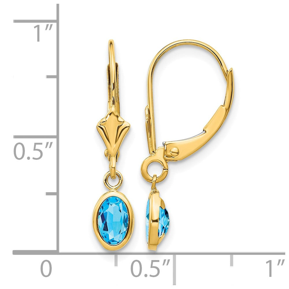14k 6x4 Oval Bezel December/Blue Topaz Leverback Earrings