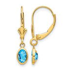 14k 6x4 Oval Bezel December/Blue Topaz Leverback Earrings