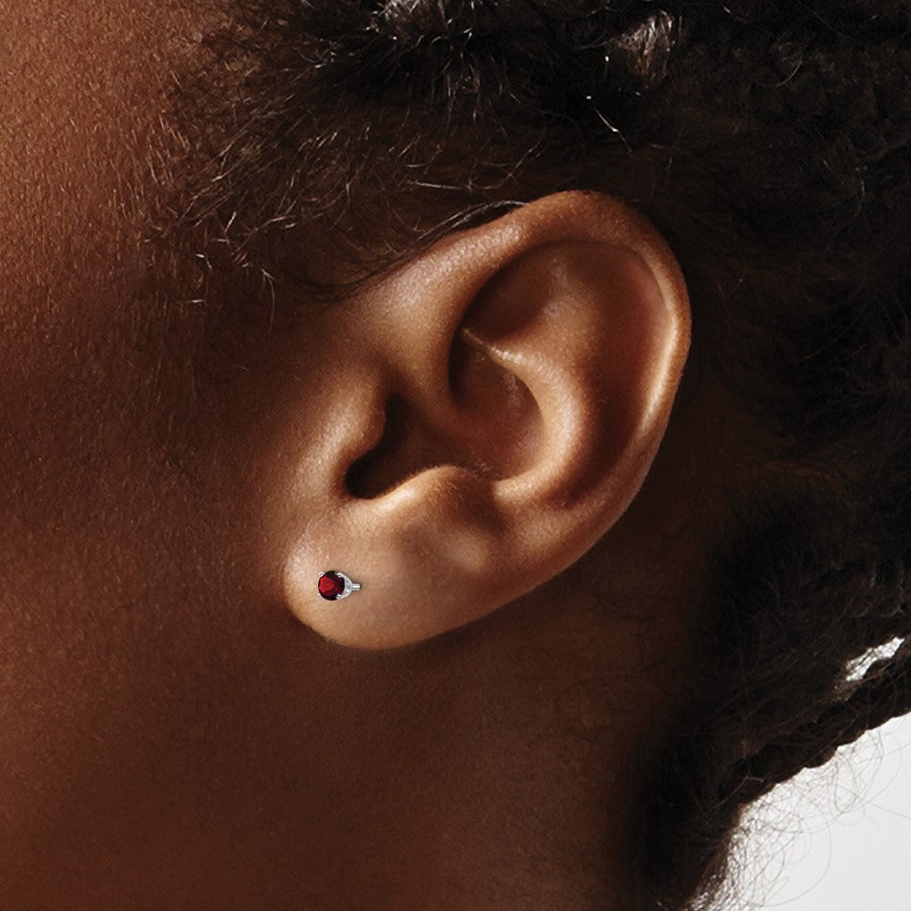 14k White Gold 3mm Round January/Garnet Stud Earrings