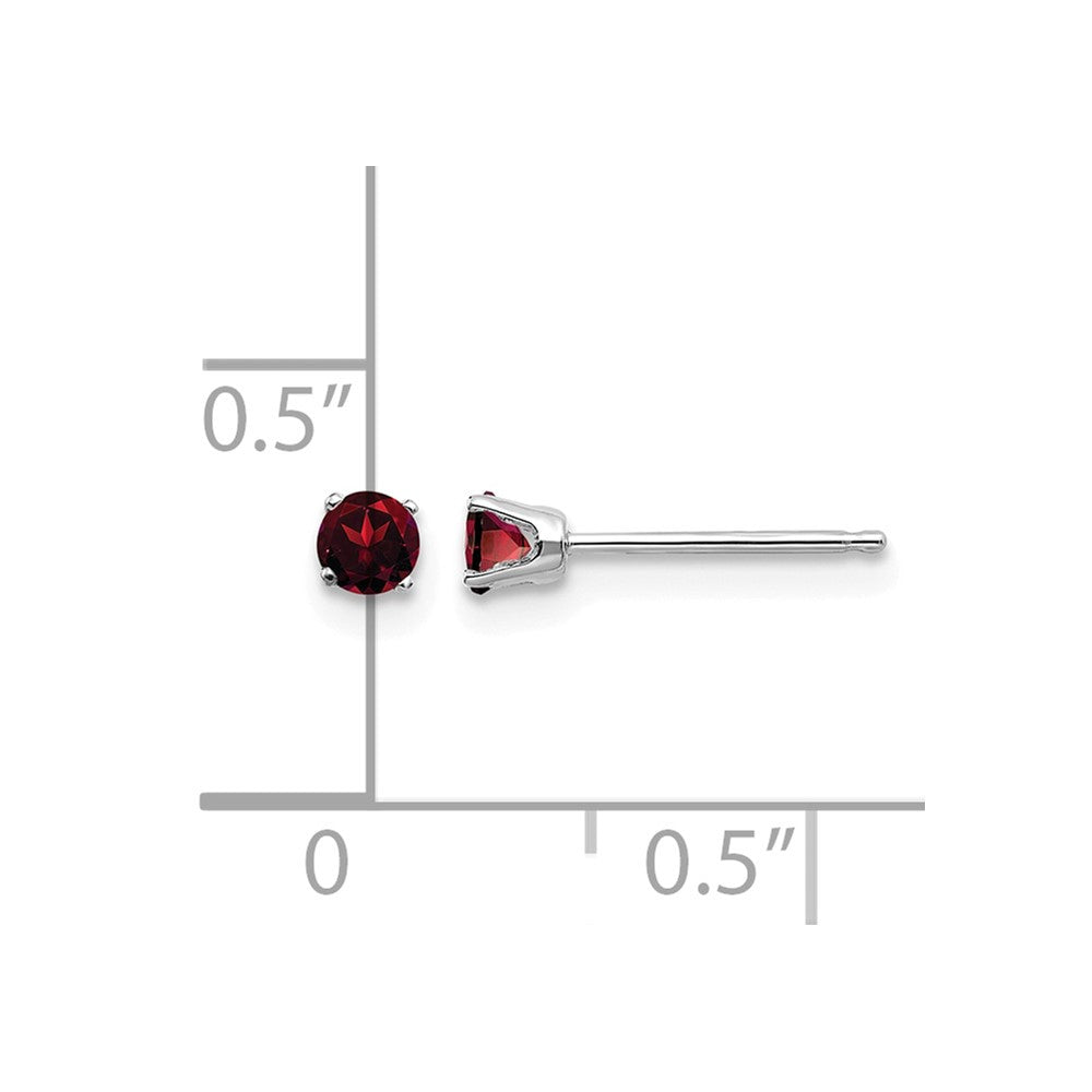 14k White Gold 3mm Round January/Garnet Stud Earrings
