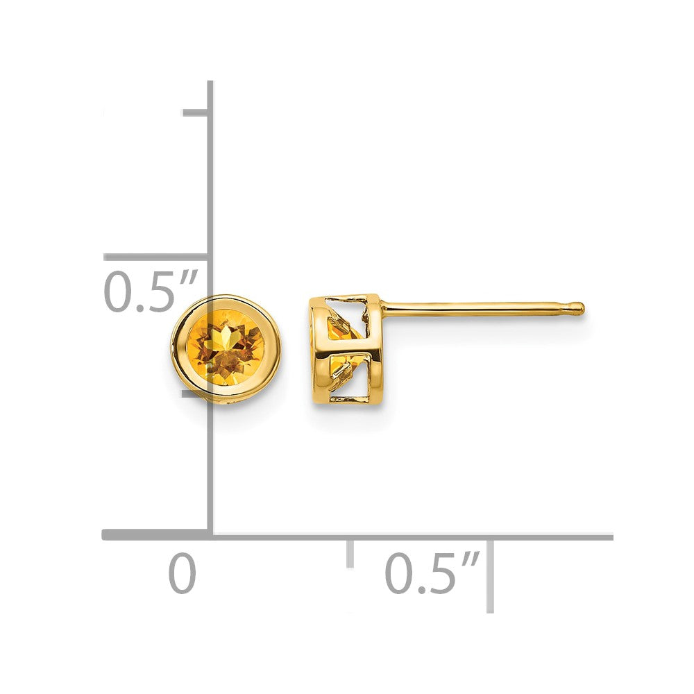 14k 4mm Round Bezel November/Citrine Post Earrings