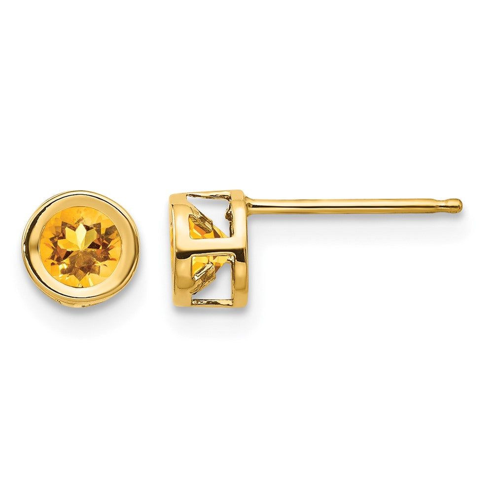14k 4mm Round Bezel November/Citrine Post Earrings