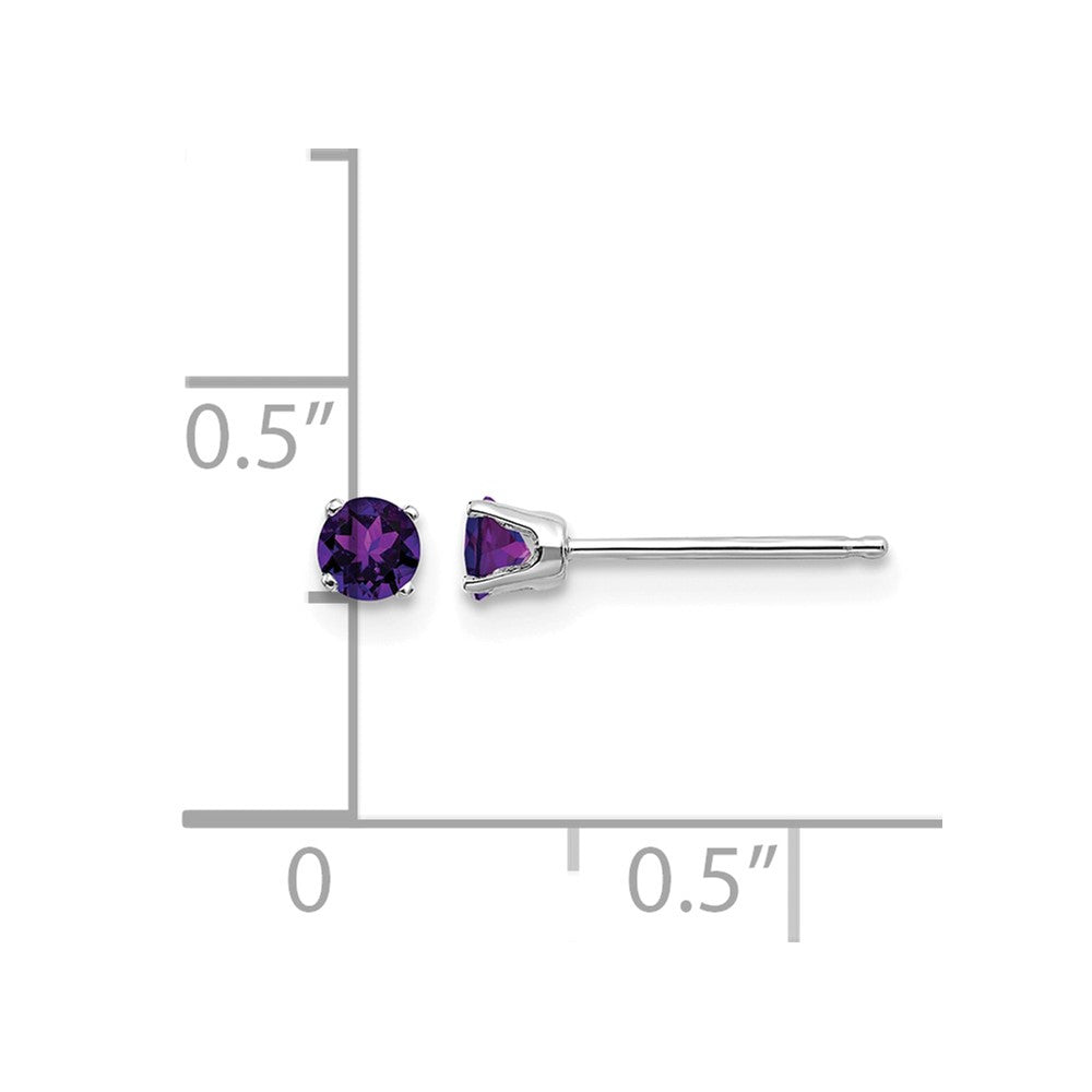 14k White Gold 3mm Round February/Amethyst Stud Earrings