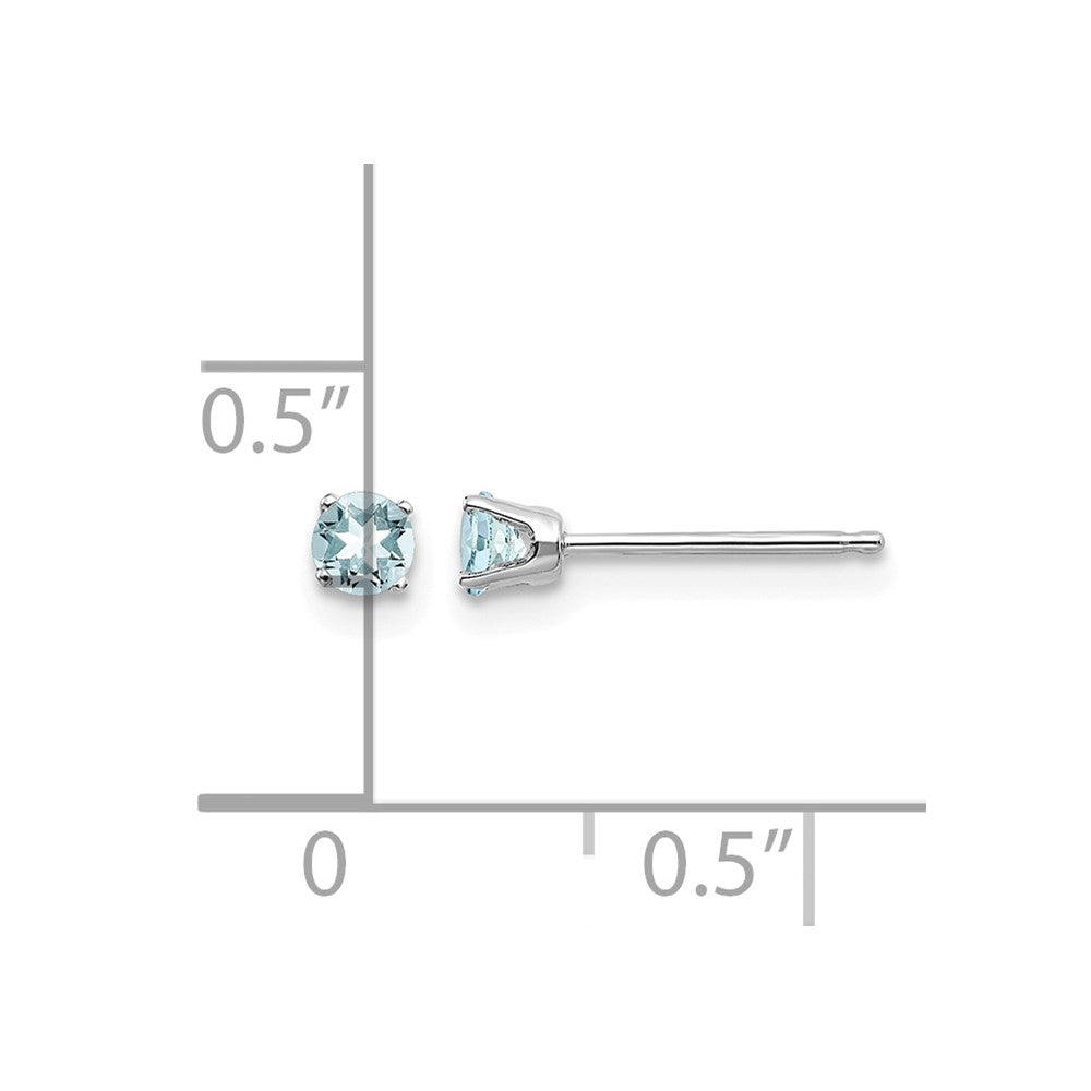 14k White Gold 3mm Round March/Aquamarine Stud Earrings