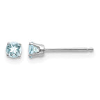 14k White Gold 3mm Round March/Aquamarine Stud Earrings
