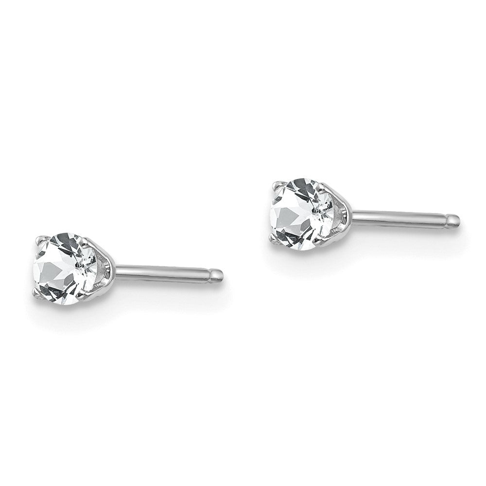 14k White Gold 3mm Round April/White Topaz Stud Earrings
