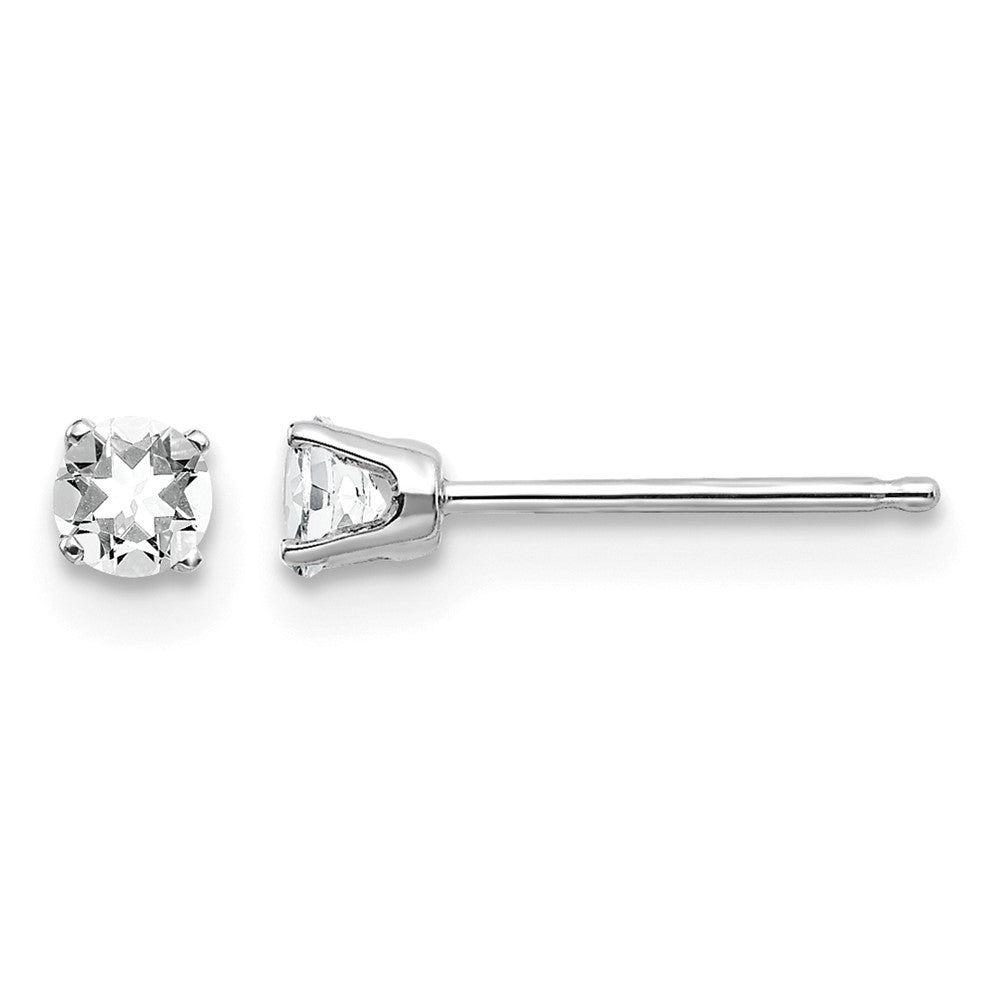 14k White Gold 3mm Round April/White Topaz Stud Earrings