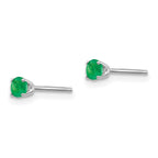 14k White Gold 3mm Round May/Emerald Stud Earrings