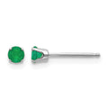 14k White Gold 3mm Round May/Emerald Stud Earrings