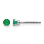14k White Gold 3mm Round May/Emerald Stud Earrings