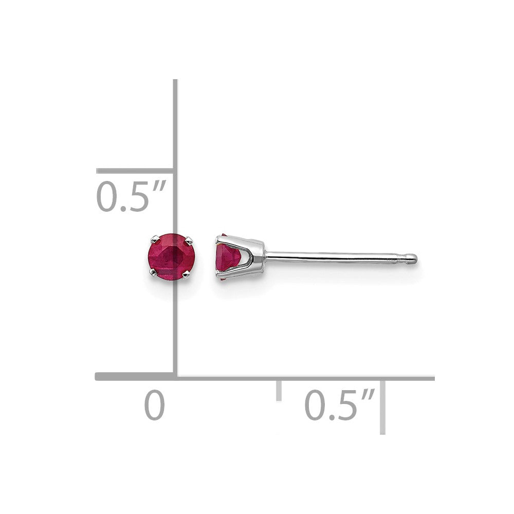 14k White Gold 3mm Round July/Ruby Stud Earrings
