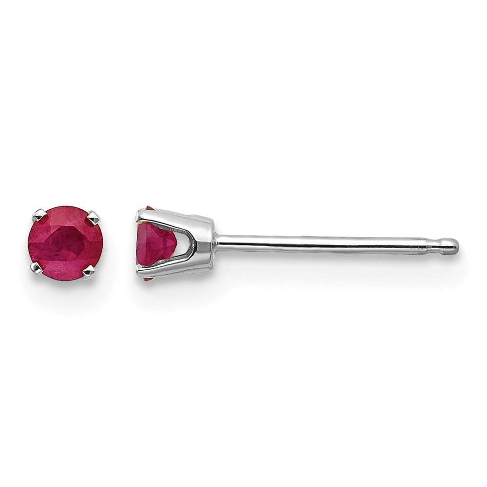 14k White Gold 3mm Round July/Ruby Stud Earrings