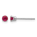 14k White Gold 3mm Round July/Ruby Stud Earrings