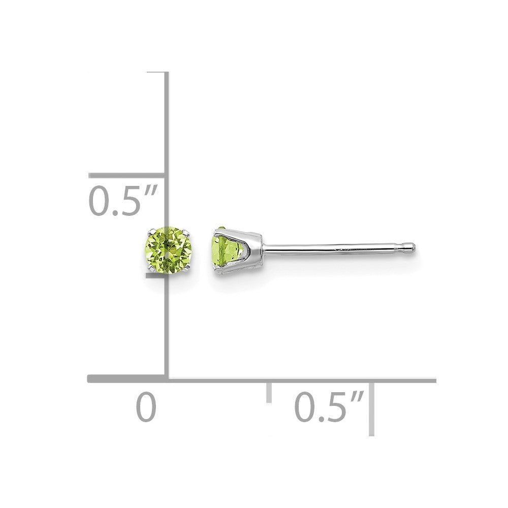 14k White Gold 3mm Round August/Peridot Stud Earrings