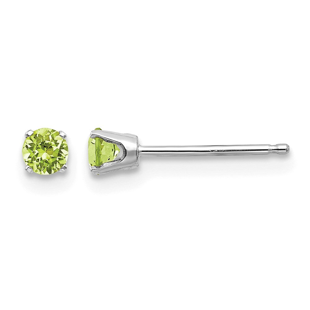 14k White Gold 3mm Round August/Peridot Stud Earrings