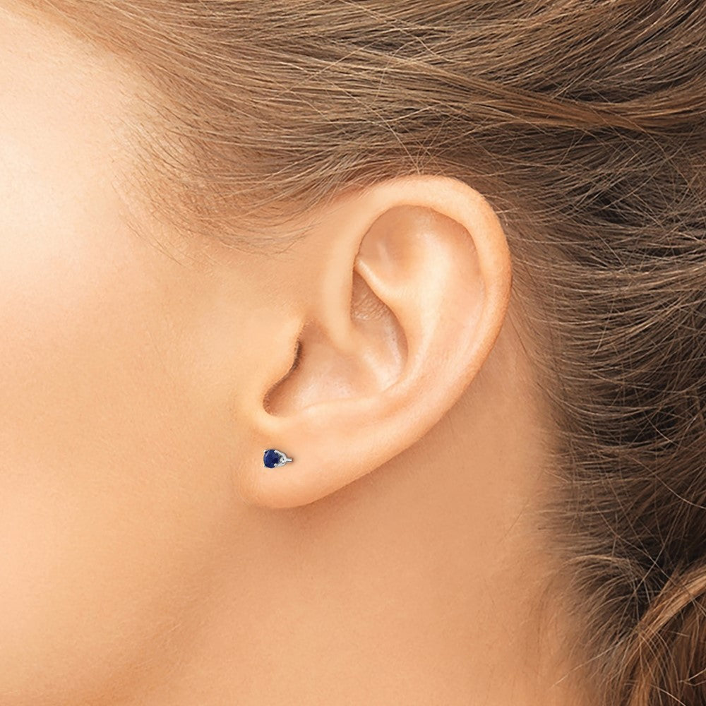 14k White Gold 3mm Round September/Sapphire Stud Earrings