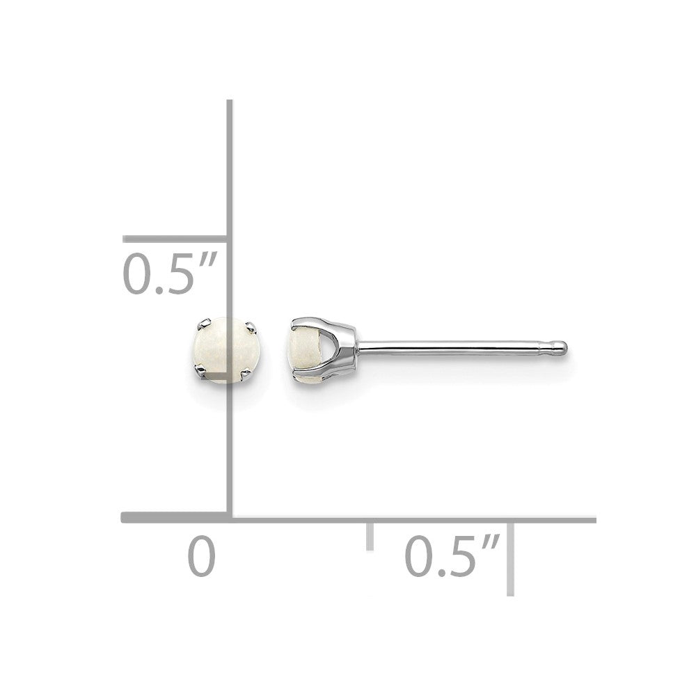14k White Gold 3mm Round October/Opal Stud Earrings