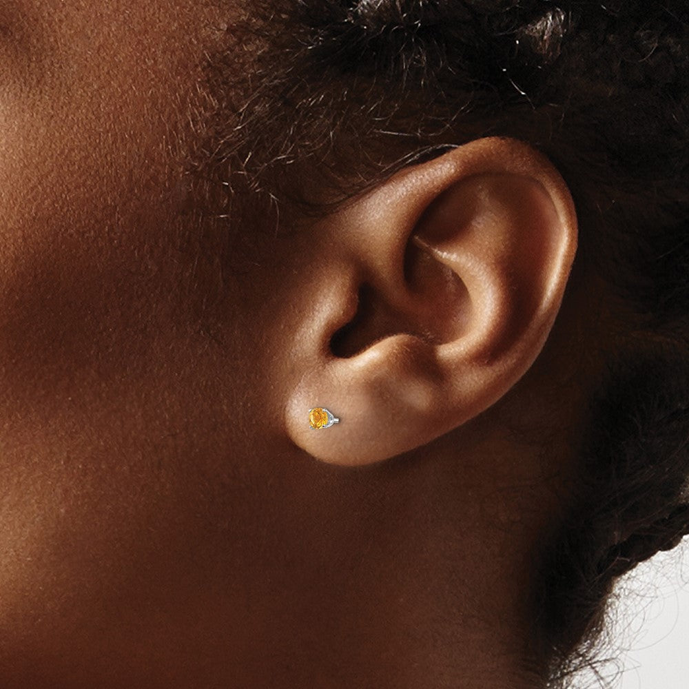14k White Gold 3mm Round November/Citrine Stud Earrings