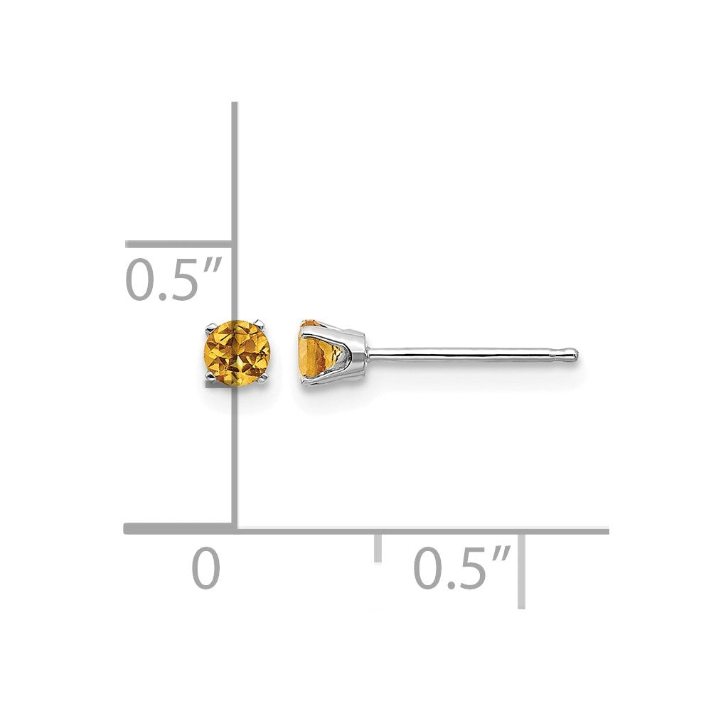 14k White Gold 3mm Round November/Citrine Stud Earrings