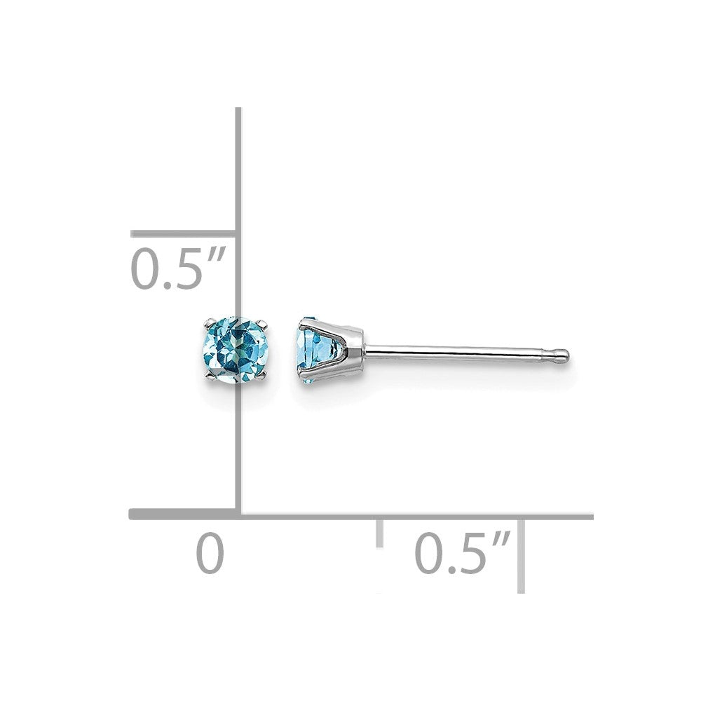 14k White Gold 3mm Round December/Blue Topaz Stud Earrings
