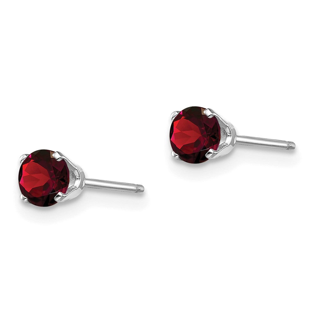 14k White Gold 4mm Round January/Garnet Stud Earrings