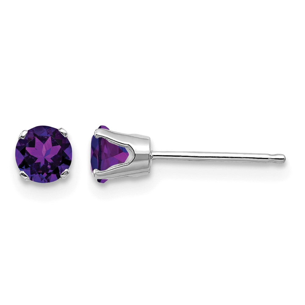 14k White Gold 4mm Round February/Amethyst Stud Earrings