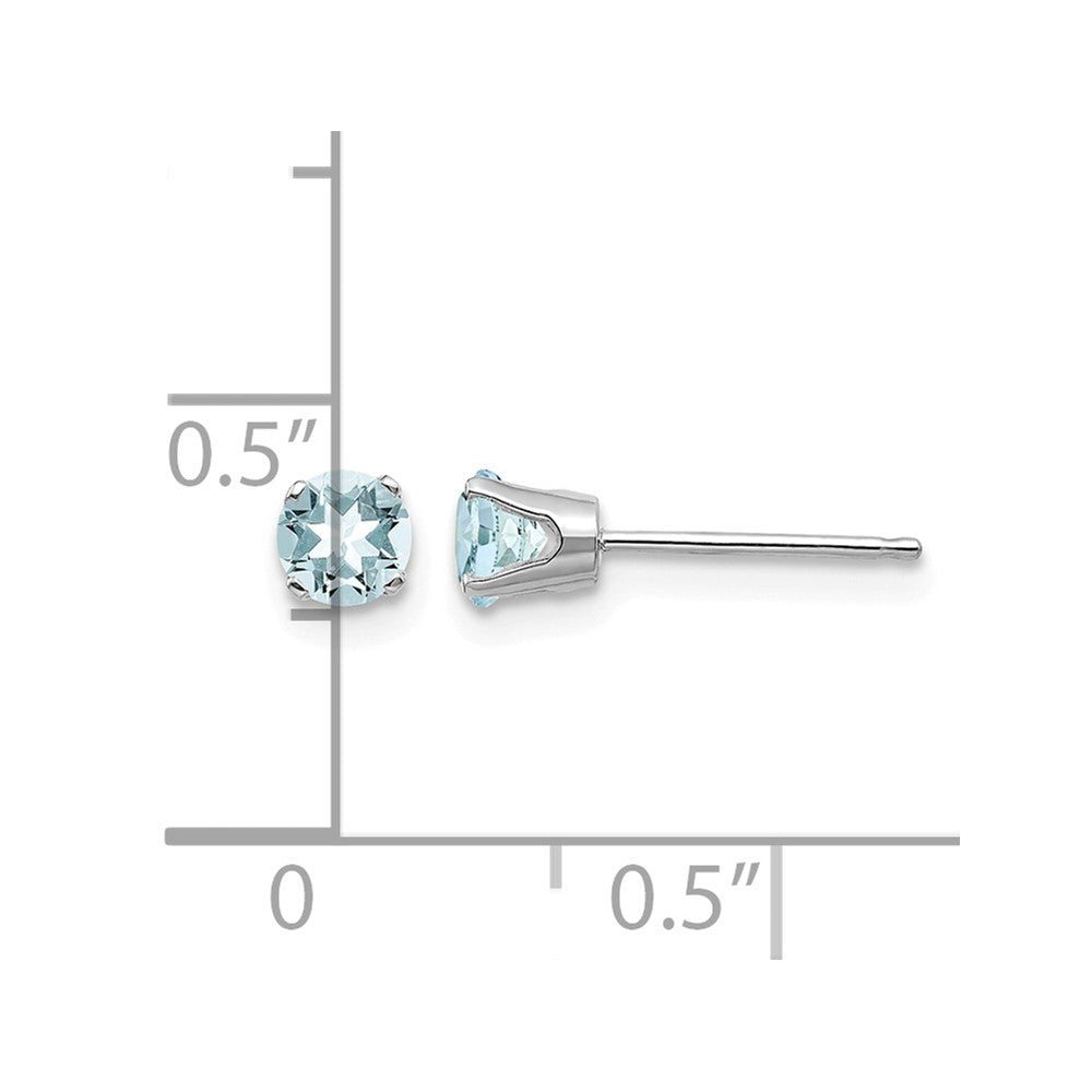 14k White Gold 4mm Round March/Aquamarine Stud Earrings