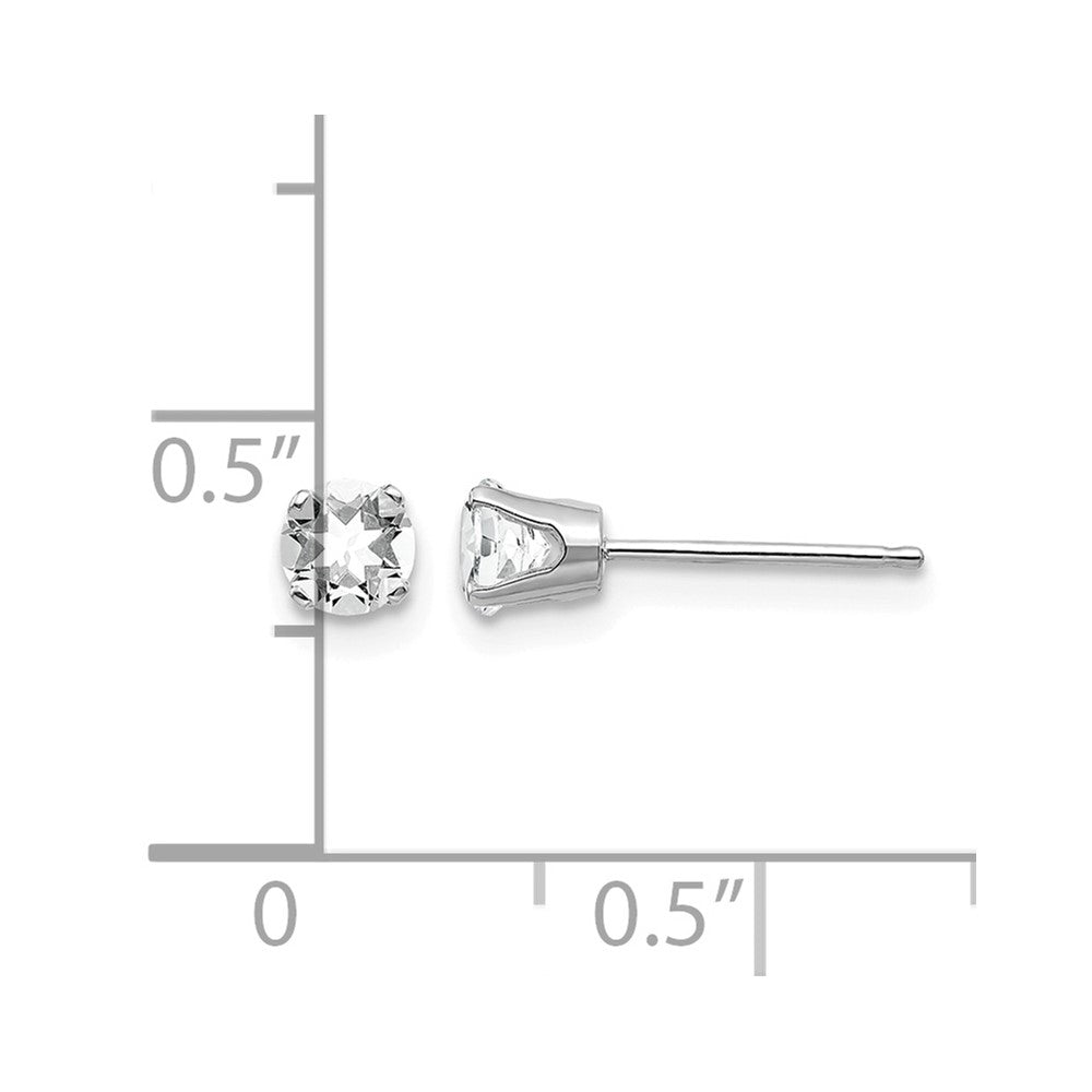 14k White Gold 4mm Round April/White Topaz Stud Earrings