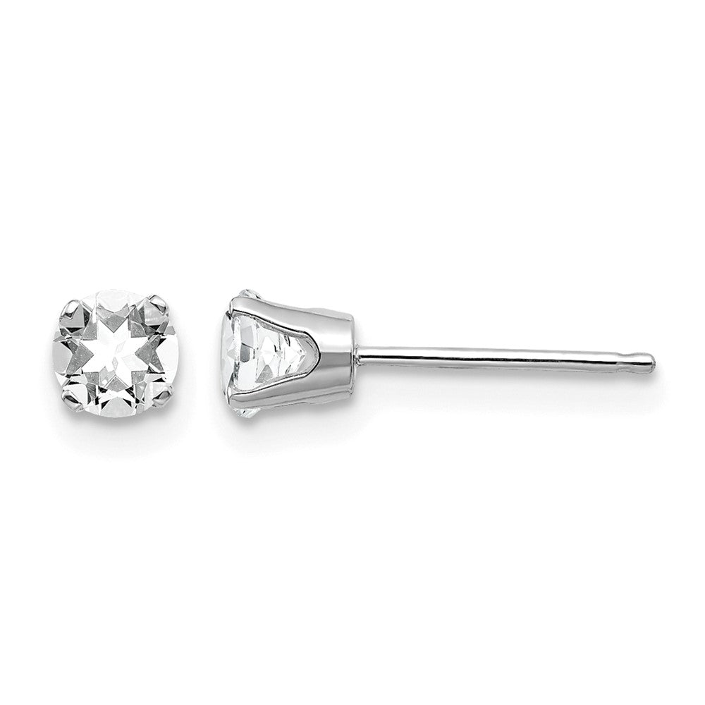 14k White Gold 4mm Round April/White Topaz Stud Earrings