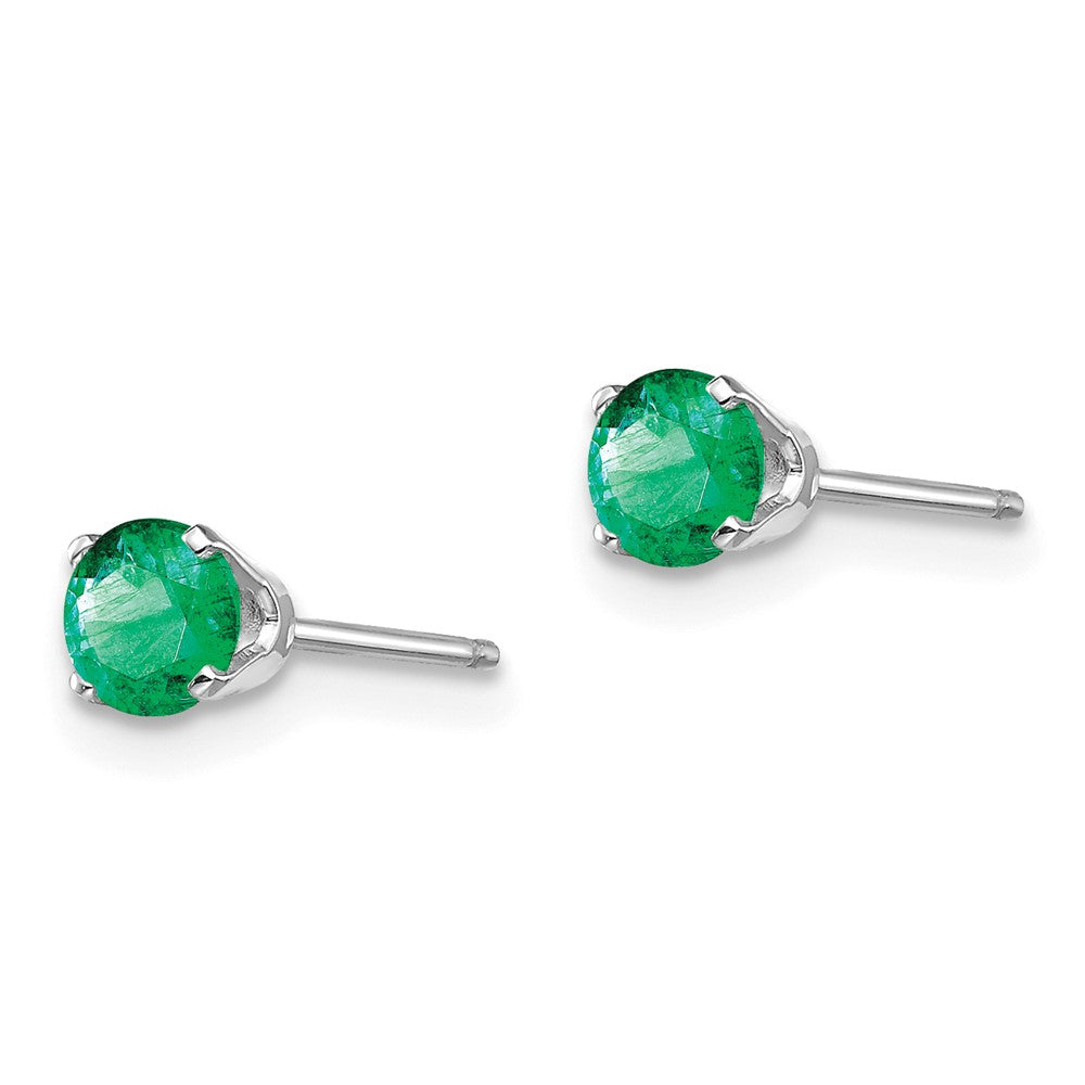 14k White Gold 4mm Round May/Emerald Stud Earrings