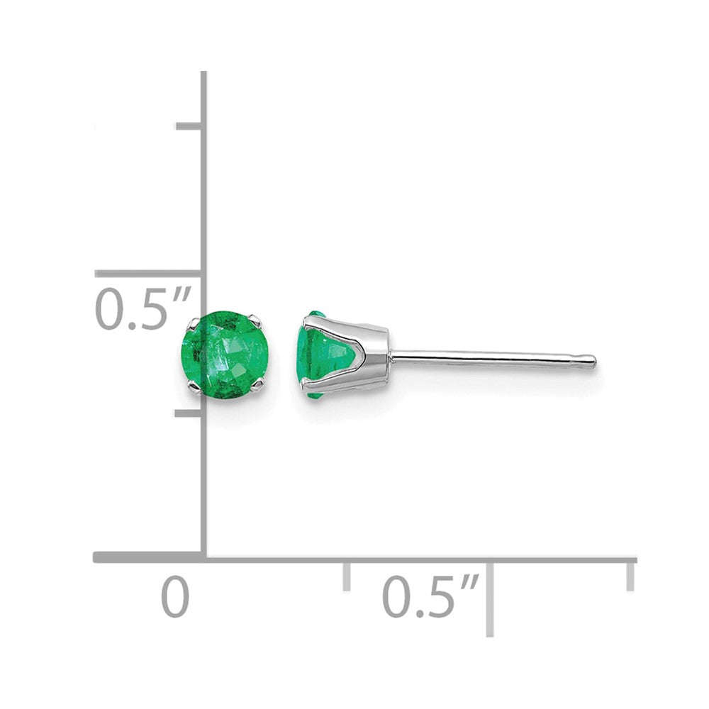 14k White Gold 4mm Round May/Emerald Stud Earrings