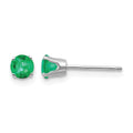 14k White Gold 4mm Round May/Emerald Stud Earrings