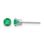 14k White Gold 4mm Round May/Emerald Stud Earrings