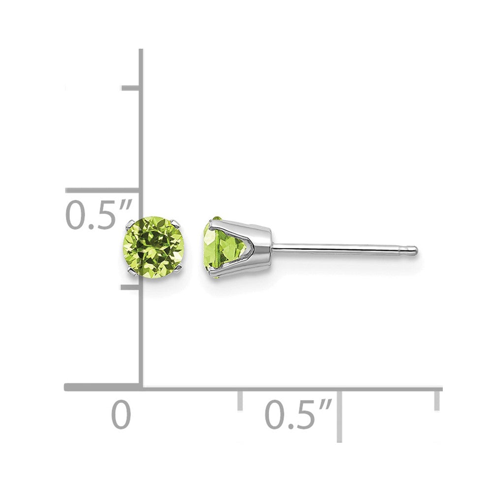 14k White Gold 4mm Round August/Peridot Stud Earrings