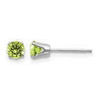 14k White Gold 4mm Round August/Peridot Stud Earrings