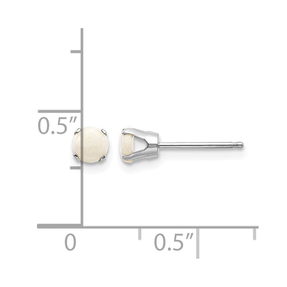14k White Gold 4mm Round October/Opal Stud Earrings