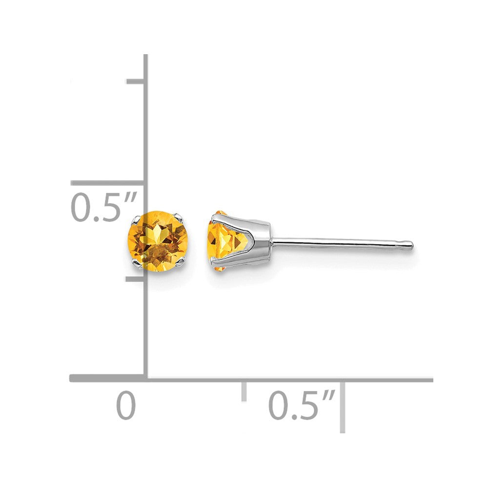 14k White Gold 4mm Round November/Citrine Stud Earrings