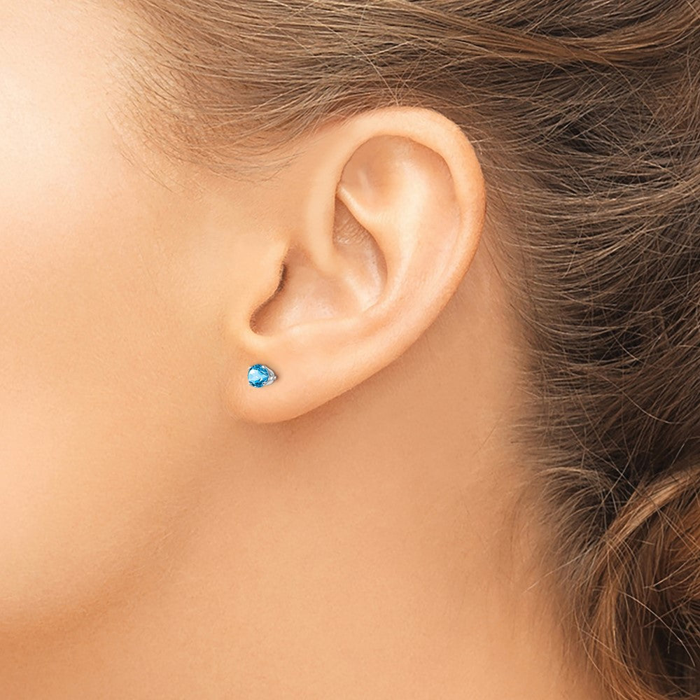 14k White Gold 4mm Round December/Blue Topaz Stud Earrings