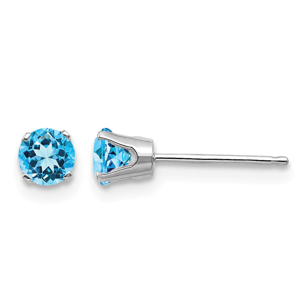 14k White Gold 4mm Round December/Blue Topaz Stud Earrings