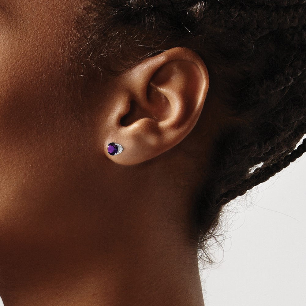 14k White Gold 5mm Round February/Amethyst Stud Earrings