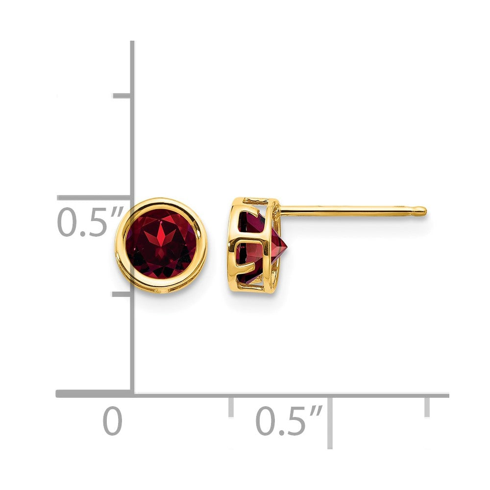 14k 5mm Round Bezel January/Garnet Post Earrings