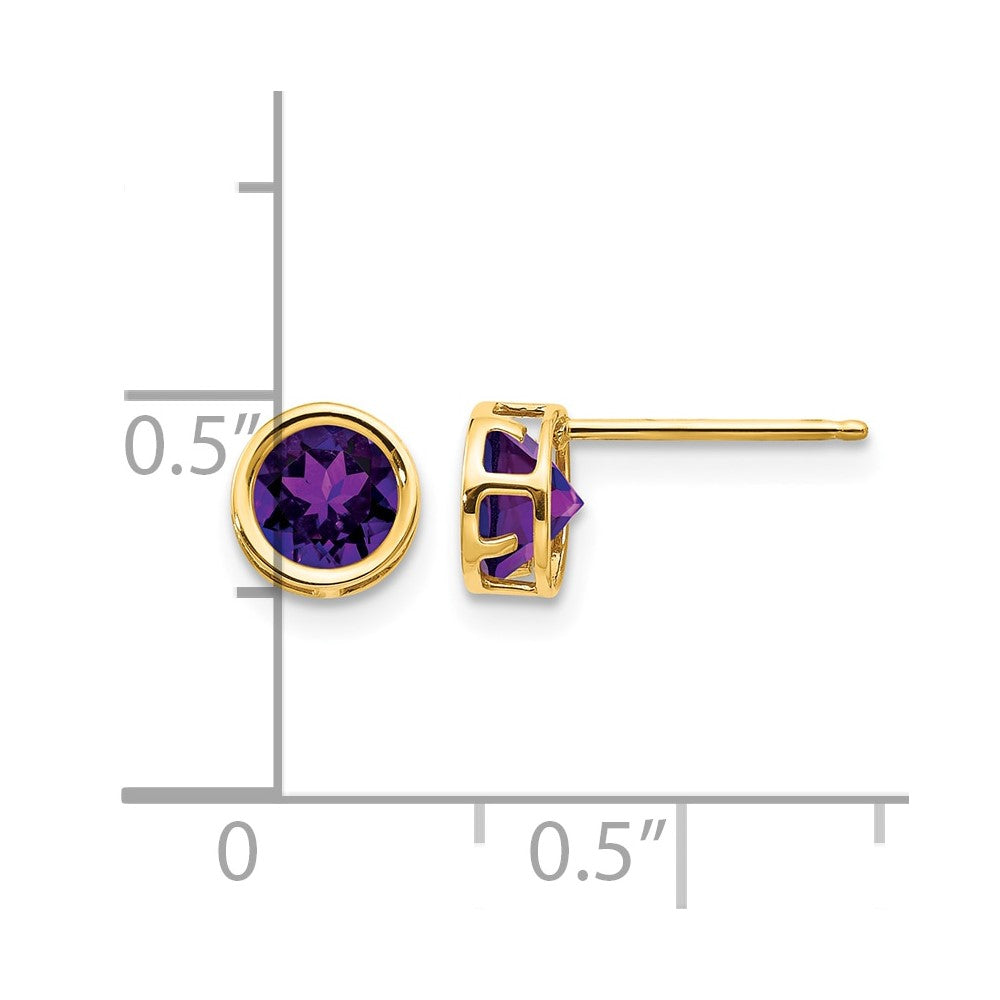 14k 5mm Round Bezel February/Amethyst Post Earrings