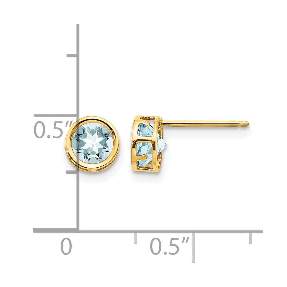 14k 5mm Round Bezel March/Aquamarine Post Earrings