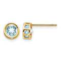 14k 5mm Round Bezel March/Aquamarine Post Earrings