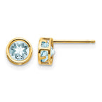 14k 5mm Round Bezel March/Aquamarine Post Earrings