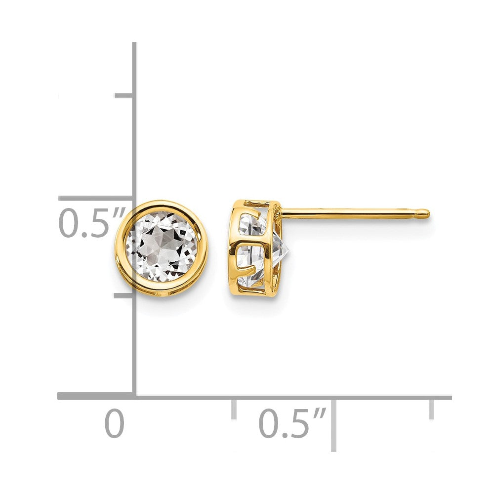 14k 5mm Round Bezel April/White Topaz Post Earrings
