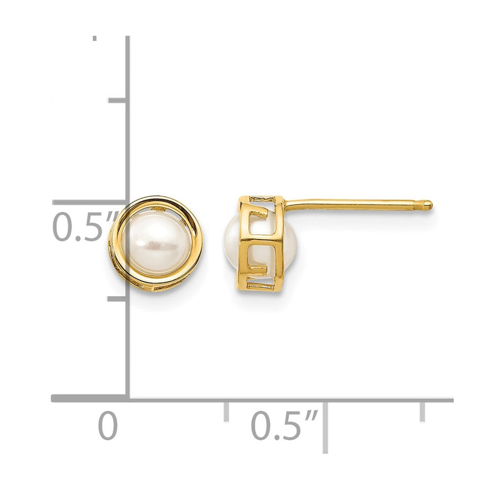 14k 4.5mm Round Bezel June/Freshwater Cultured Pearl Post Earrings