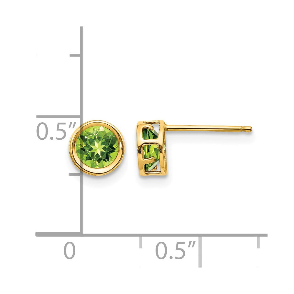 14k 5mm Round Bezel August/Peridot Post Earrings