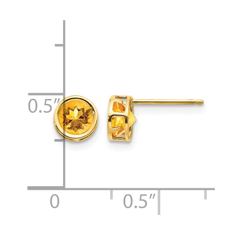 14k 5mm Round Bezel November/Citrine Post Earrings