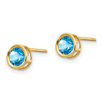 14k 5mm Round Bezel December/Blue Topaz Post Earrings